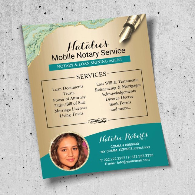 Mobile Notary Service Teal & Gold Photo Flyer (Creator Uploaded)