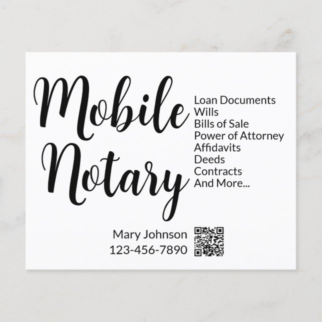 Mobile Notary Services Phone Number QR Code Flyer (Front)