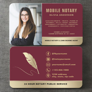 Mobile Notary Signing Agent Burgundy Gold Photo Business Card