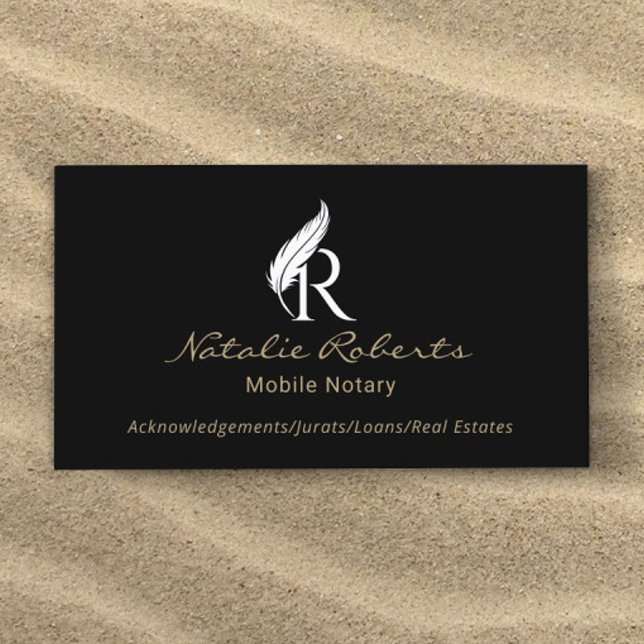 Mobile Notary Signing Agent Feather Monogram Logo Business Card (Creator Uploaded)