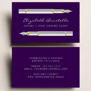 Mobile Notary Signing Agent Fountain Pens Purple Business Card