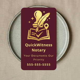 Mobile Notary Signing Agent Luxury Burgundy Business Card
