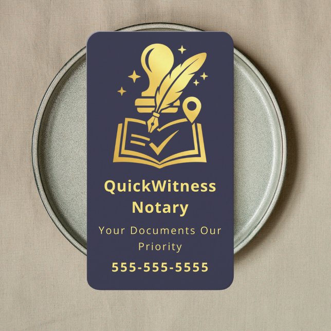 Mobile Notary Signing Agent Luxury Navy Gold Business Card (Creator Uploaded)