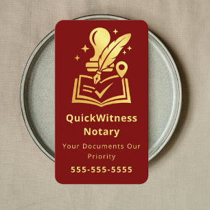 Mobile Notary Signing Agent Luxury Red Gold Business Card