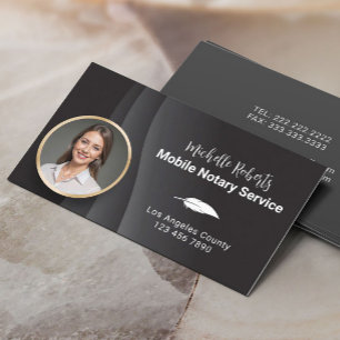 Mobile Notary Signing Agent Modern Black Photo Business Card