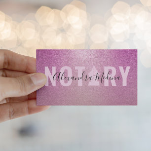 Mobile Notary Signing Agent Purple Glitter Business Card