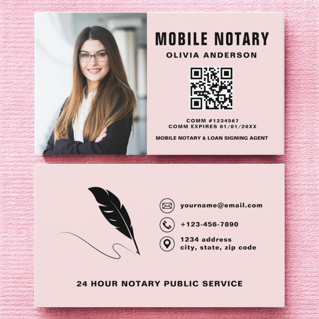 Mobile Notary Signing Agent QR Code Photo  Business Card (Creator Uploaded)