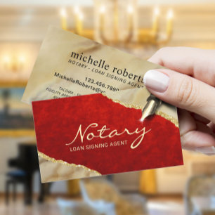 Mobile Notary Signing Agent Red & Gold Agate Business Card