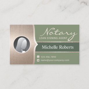 Mobile Notary Signing Agent Sage Green & Gold Business Card