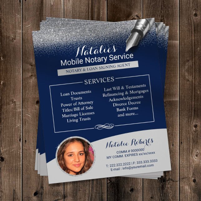 Mobile Notary Silver Glitter Navy Blue Photo Flyer (Creator Uploaded)