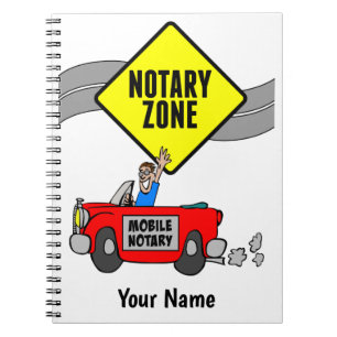 Mobile Notary Zone Yellow Road Sign Red Sports Car Notebook