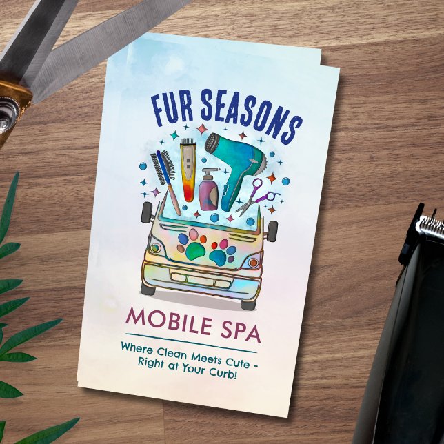 Mobile Pet Grooming Services - Watercolor art Business Card (Creator Uploaded)