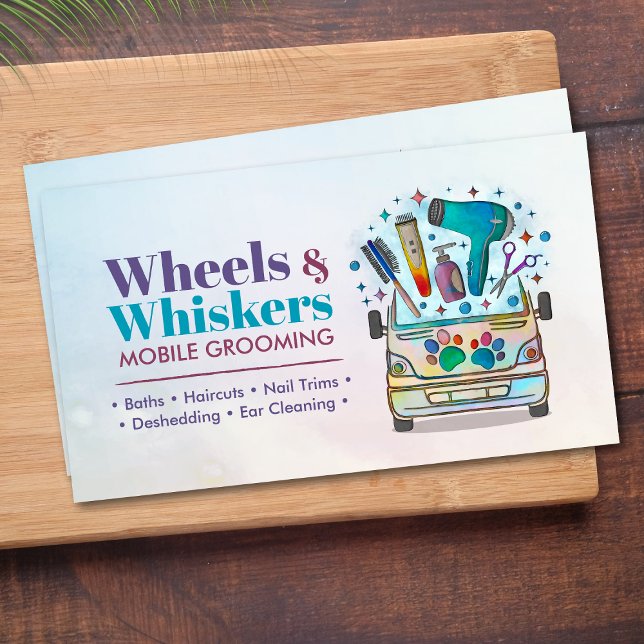 Mobile Pet Grooming Services - Watercolor art Business Card (Creator Uploaded)
