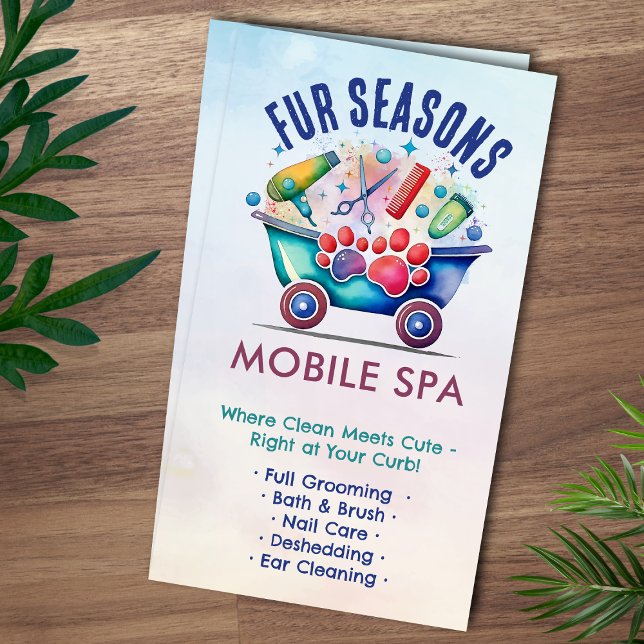 Mobile Pet Grooming Services - Watercolor art Business Card (Creator Uploaded)