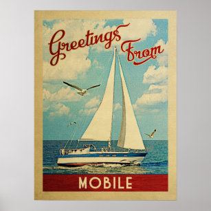 Mobile Sailboat Vintage Travel Alabama Poster