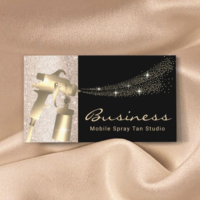 Mobile Spray Tan Black & Gold Airbrush Tanning Business Card (Creator Uploaded)