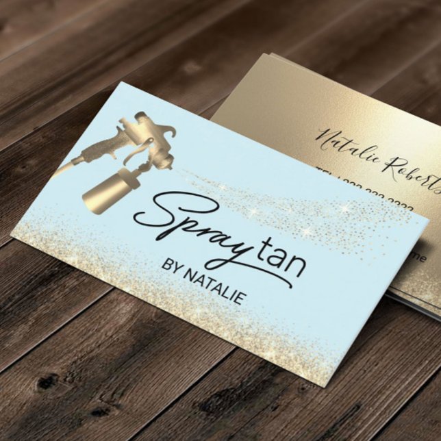 Mobile Spray Tan Light Blue Gold Airbrush Tanning Business Card (Creator Uploaded)