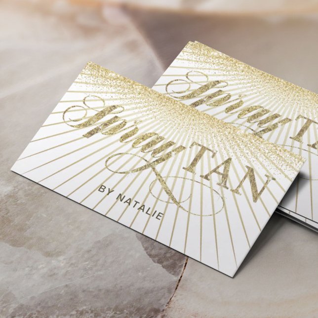 Mobile Spray Tan Modern Gold Rays Beauty Salon Business Card (Creator Uploaded)
