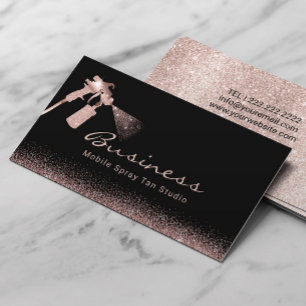 Mobile Spray Tan Studio Rose Gold Glitter Tanning Business Card