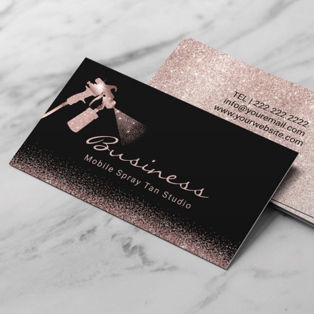 Mobile Spray Tan Studio Rose Gold Glitter Tanning Business Card (Creator Uploaded)