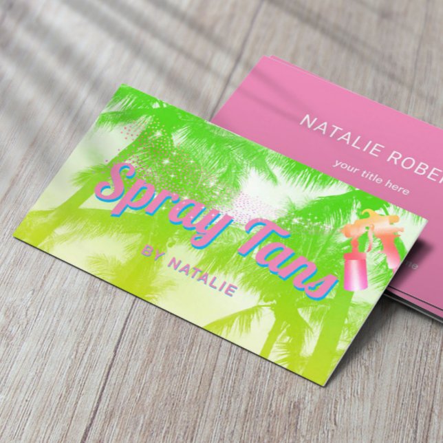 Mobile Spray Tan Tropical Palm Trees Retro Business Card (Creator Uploaded)