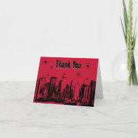 Mobster, Skyline, Red and Black Thank You Cards
