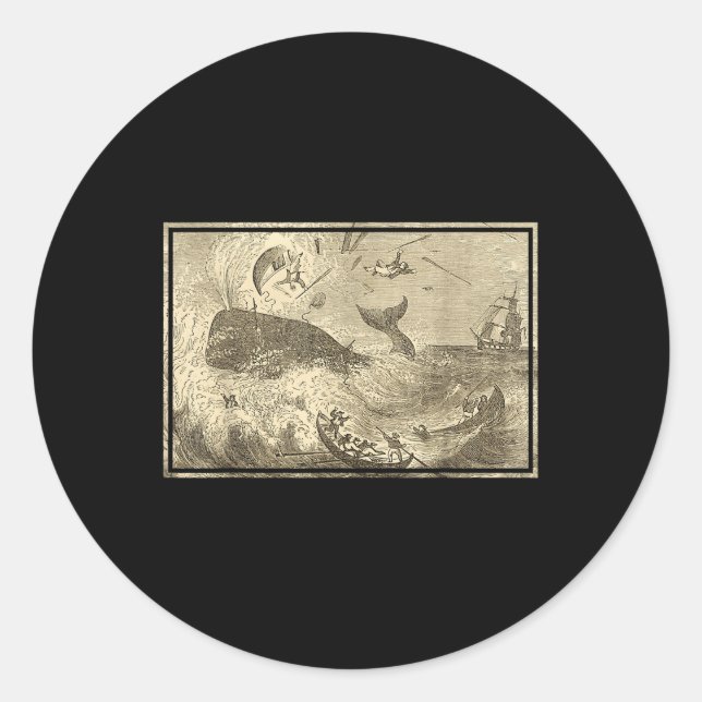 Moby Attacking Whaling Boats  Classic Round Sticker (Front)