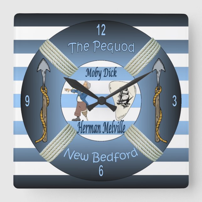Moby-Dick ~ The Pequod ~Herman Melville ~Capt Ahab Square Wall Clock (Front)