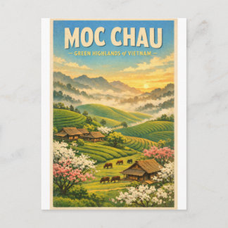 Moc Chau, Vietnam, in a classic retro travel Postcard