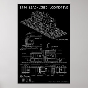 MOC Model of Lead Lined Locomotive Blueprint Poster