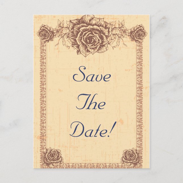 Moccasin  Vintage Rose Save The Date Announcement Postcard (Front)