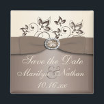 Mocha and Ivory Floral Wedding Favour Magnet<br><div class="desc">This mocha brown and ivory floral save the date magnet has a PRINTED ribbon and a PRINTED jewel brooch on it that matches the wedding invitations and other items shown below. You can also customise it to say "Thank You" and use it as a wedding favour for your guests. If...</div>