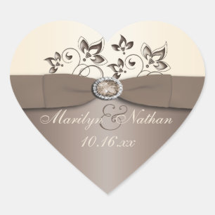 Mocha and Ivory Floral Wedding Favour Sticker