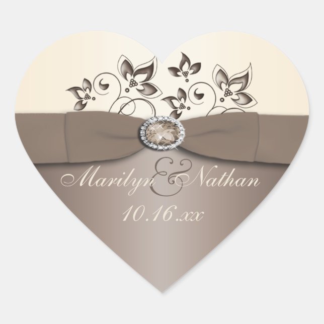 Mocha and Ivory Floral Wedding Favour Sticker (Front)