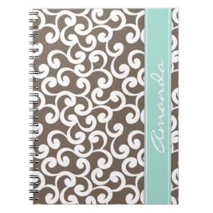 Mocha and Mint Monogrammed Elements Print Spiral Notebook