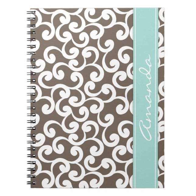 Mocha and Mint Monogrammed Elements Print Spiral Notebook (Front)