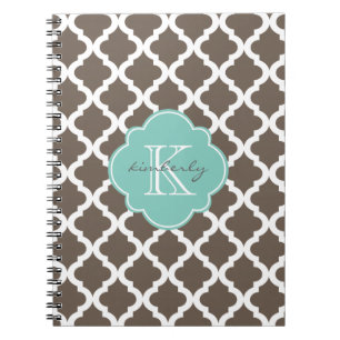 Mocha and Mint Moroccan Quatrefoil Print Spiral Notebook