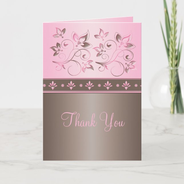 Mocha and Pink Floral Thank You Card (Front)