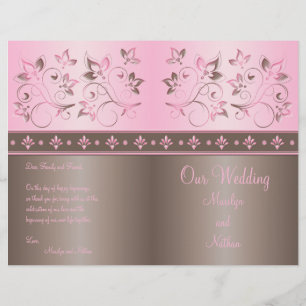 Mocha and Pink Floral Wedding Program