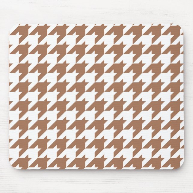 Mocha and White Houndstooth Seamless Pattern Mouse Pad (Front)