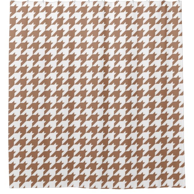 Mocha and White Houndstooth Seamless Pattern Shower Curtain (Front)
