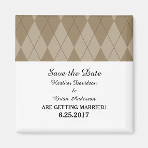 Mocha Argyle Save the Date Magnet