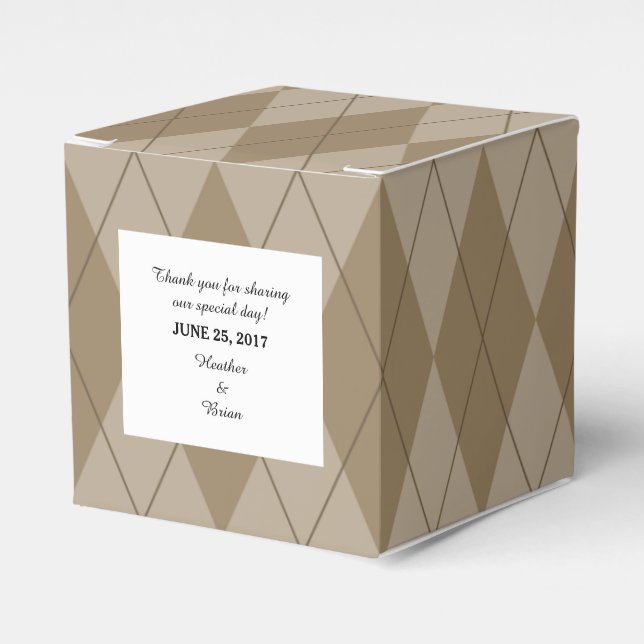 Mocha Argyle Wedding Favour Boxes (Front Side)