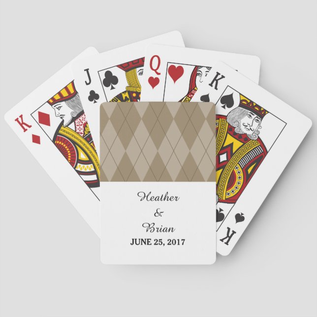 Mocha Argyle Wedding Playing Cards (Back)