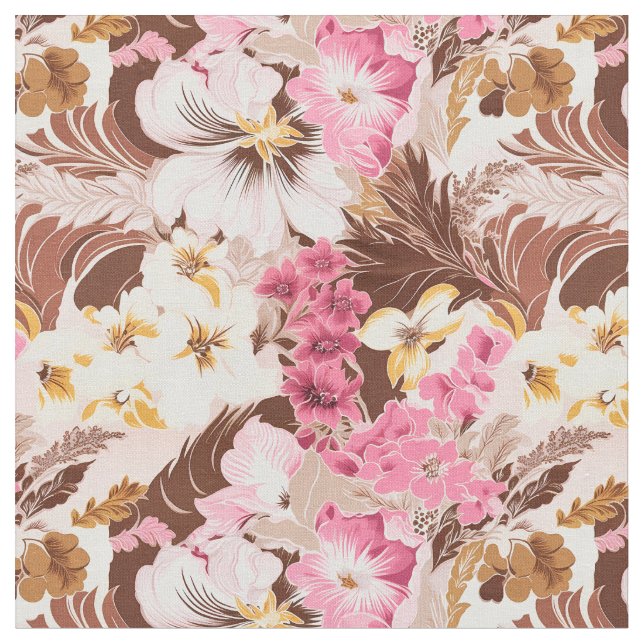 Mocha Blossom Delight Fabric (Close Up)