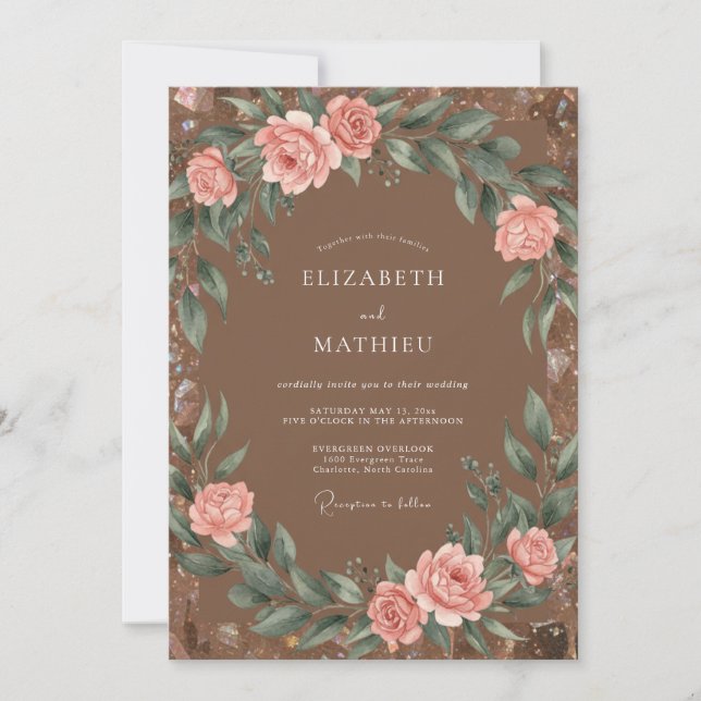 Mocha Blush Watercolor Wedding Invitation (Front)