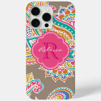 Mocha Bohemian Paisley Custom Monogram iPhone 15 Pro Max Case