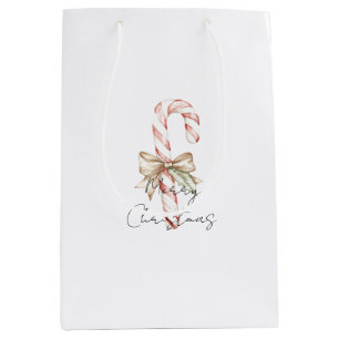 Mocha Bow Pink Candy Cane Christmas Medium Gift Bag