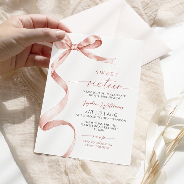 Mocha Bow Sweet 16 Birthday Invitation (Creator Uploaded)