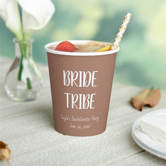 Mocha Bride Tribe Bachelorette Party Paper Cups (Insitu)
